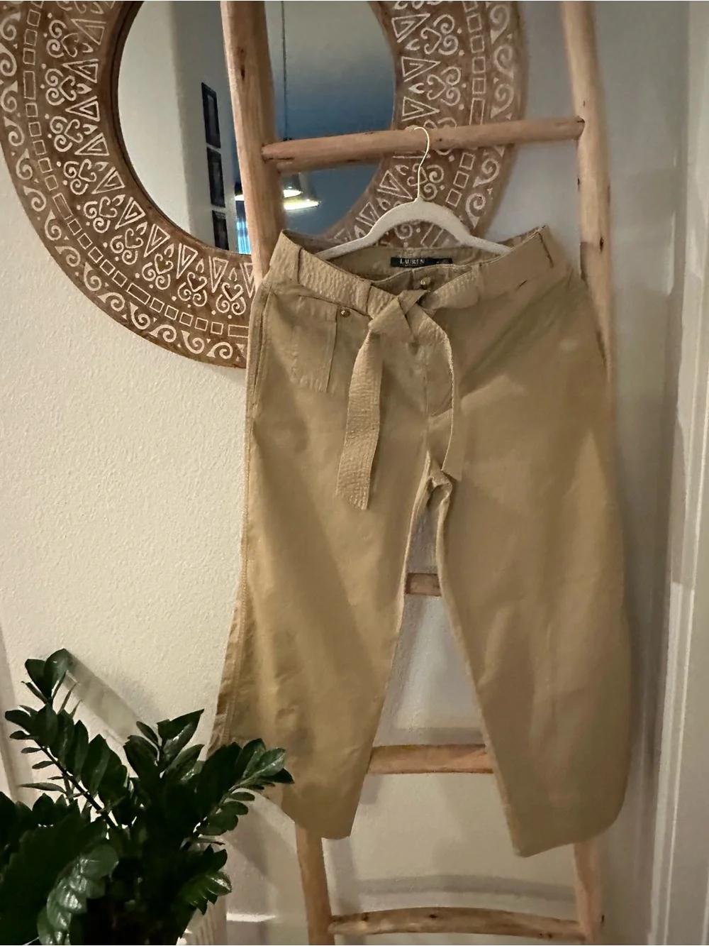 Ralph Lauren Camel Tie-Waist Midi Pants
